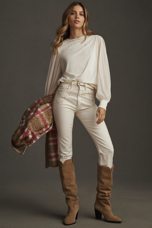 Tiny Long-Sleeve Mock-Neck Lace Embellished Top #3