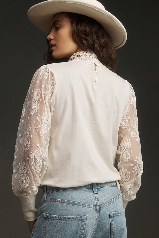 Tiny Oriana Long-Sleeve Lace Top | Anthropologie