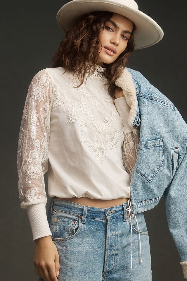 Tiny Oriana Long-Sleeve Lace Top | Anthropologie
