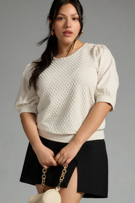Porridge Puff-sleeve Pullover Top In White