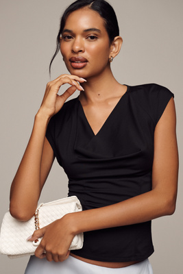PORRIDGE SHORT-SLEEVE COWL-NECK BACK-CUTOUT TOP 