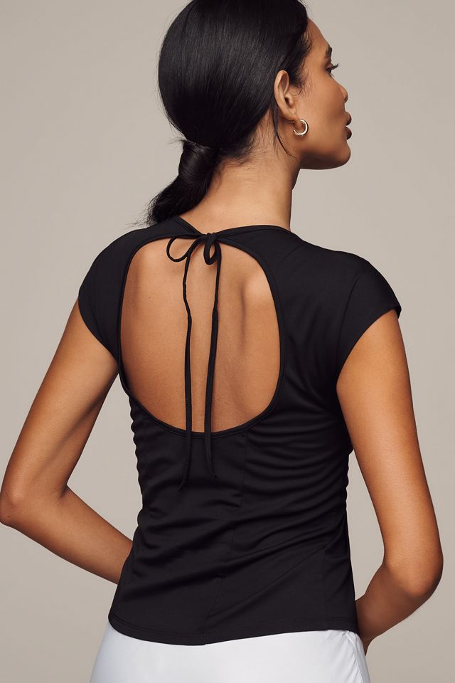 Porridge Short-Sleeve Cowl-Neck Back-Cutout Top #1