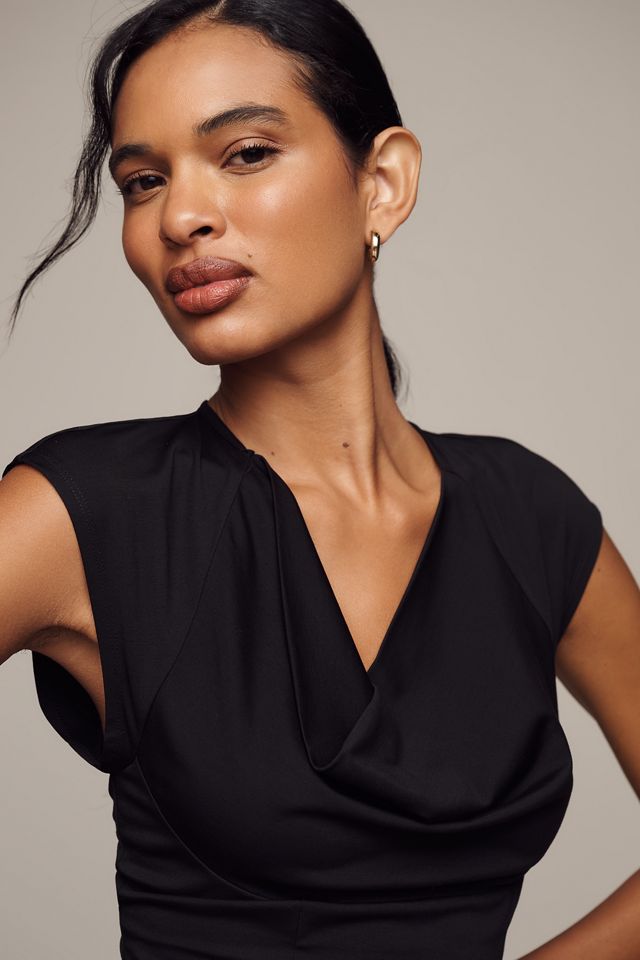 Porridge Short-Sleeve Cowl-Neck Back-Cutout Top #3