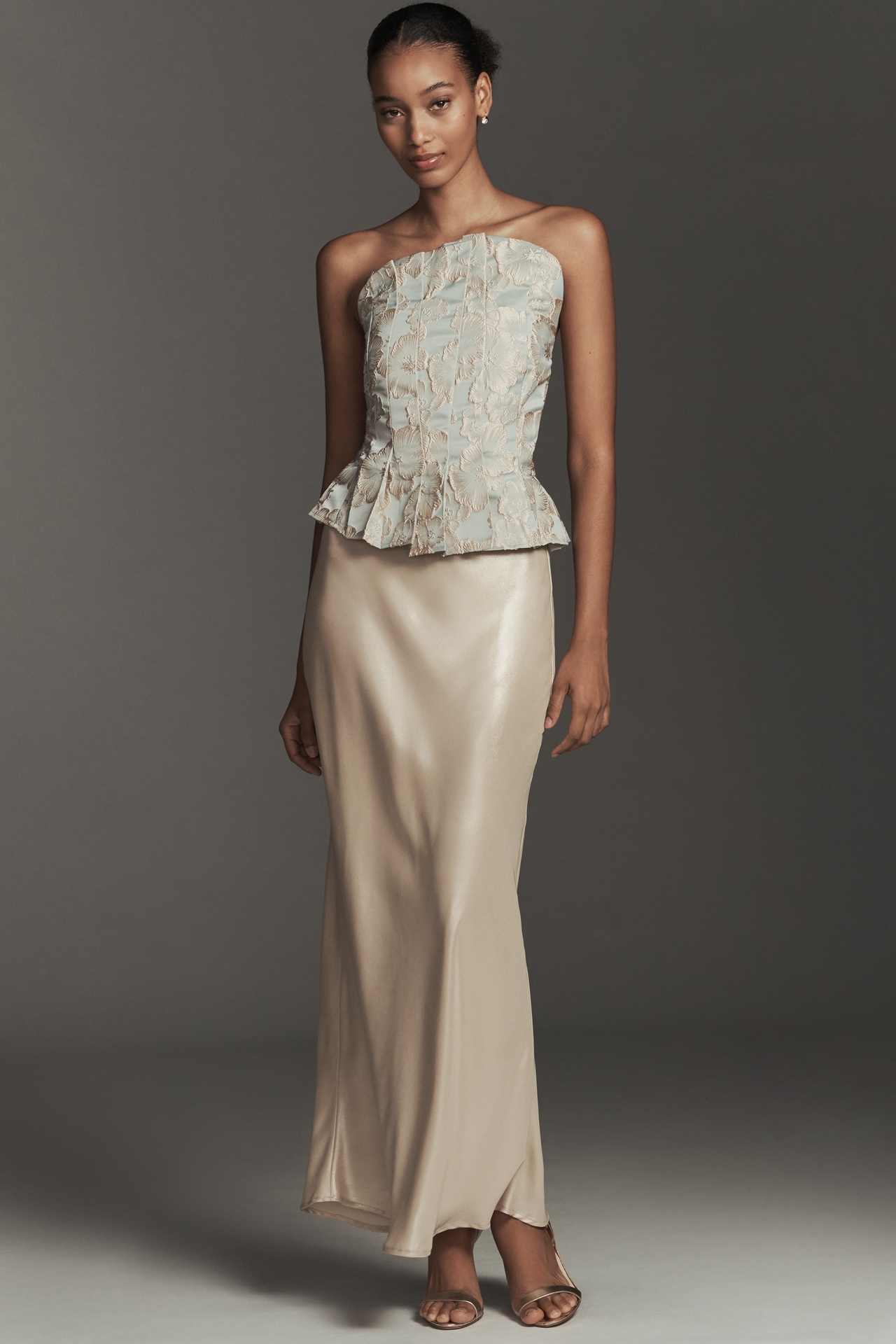 Porridge Strapless Pleated Peplum Top