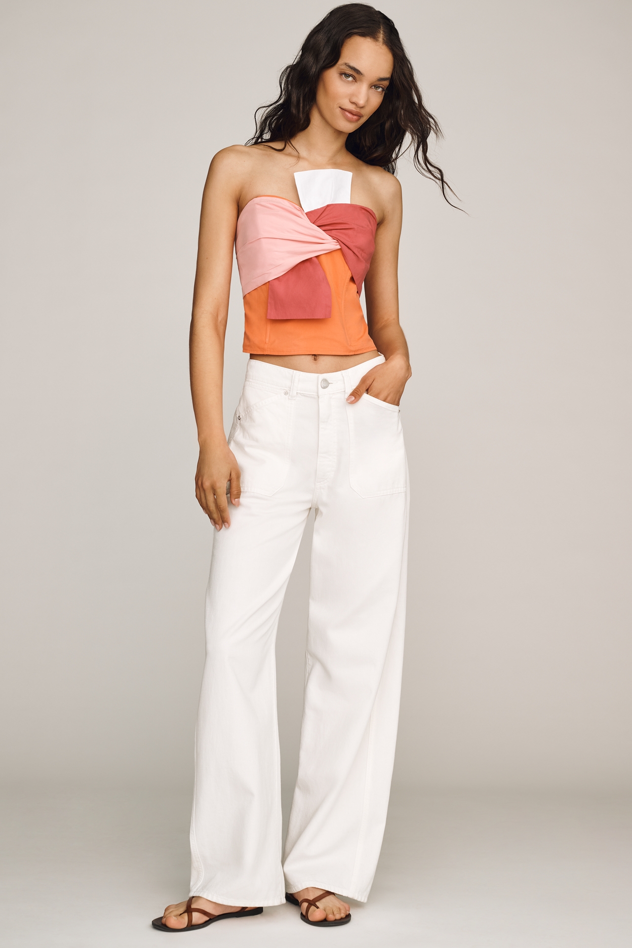 Porridge Cotton Strapless Twist Bow Top
