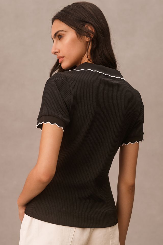 Maeve Scalloped Polo Tee #1