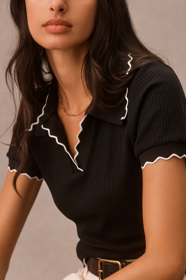 Maeve Scalloped Polo Tee #3