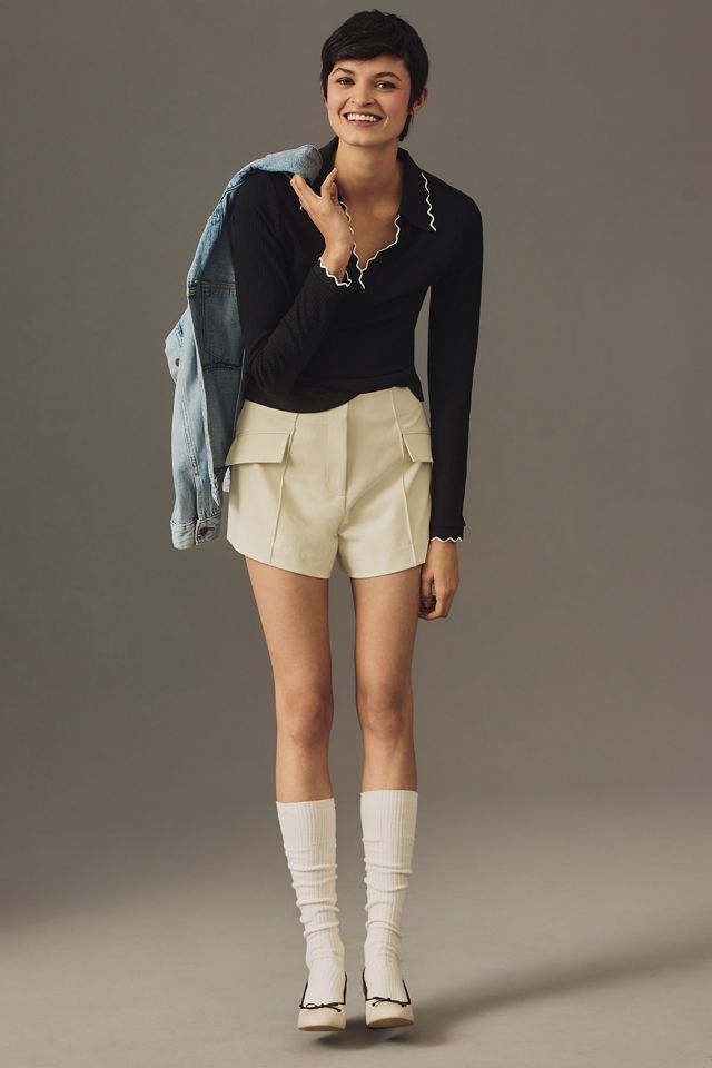 Maeve Long-Sleeve Scallop Polo Top #3