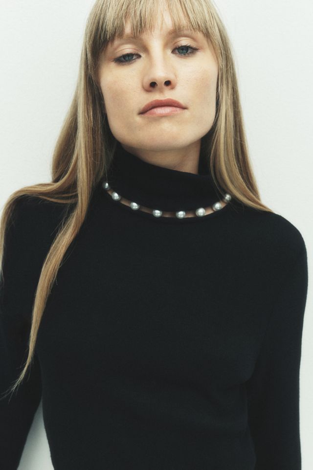 Design History Pearl-Trim Turtleneck Top #4