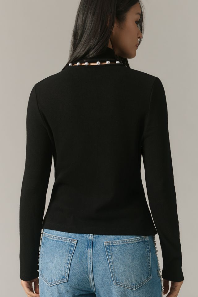 Design History Pearl-Trim Turtleneck Top #2