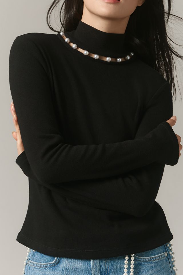 Design History Pearl-Trim Turtleneck Top #1