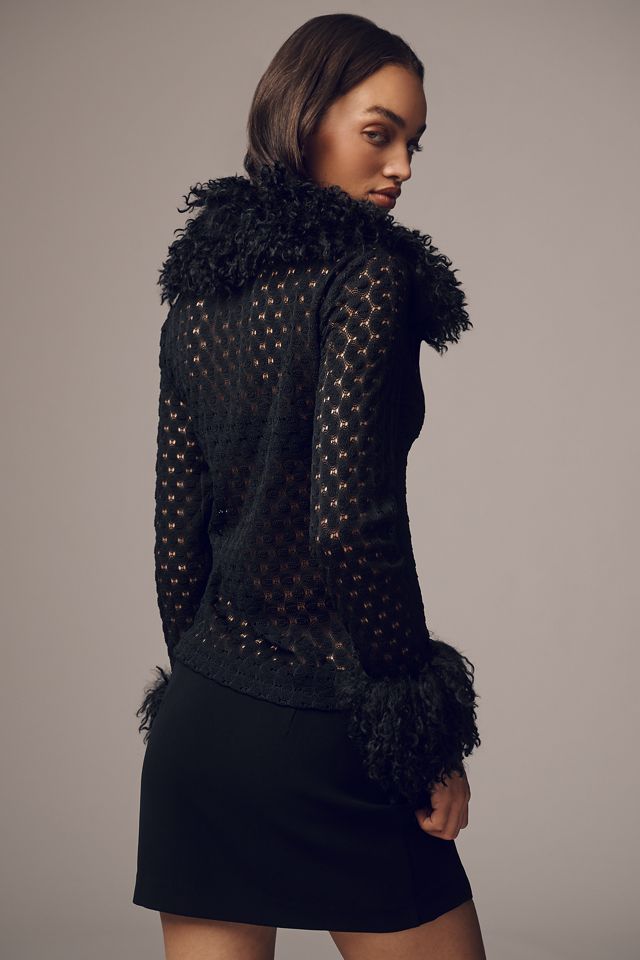 Anna Sui Curly-Trimmed Cardigan Sweater #1