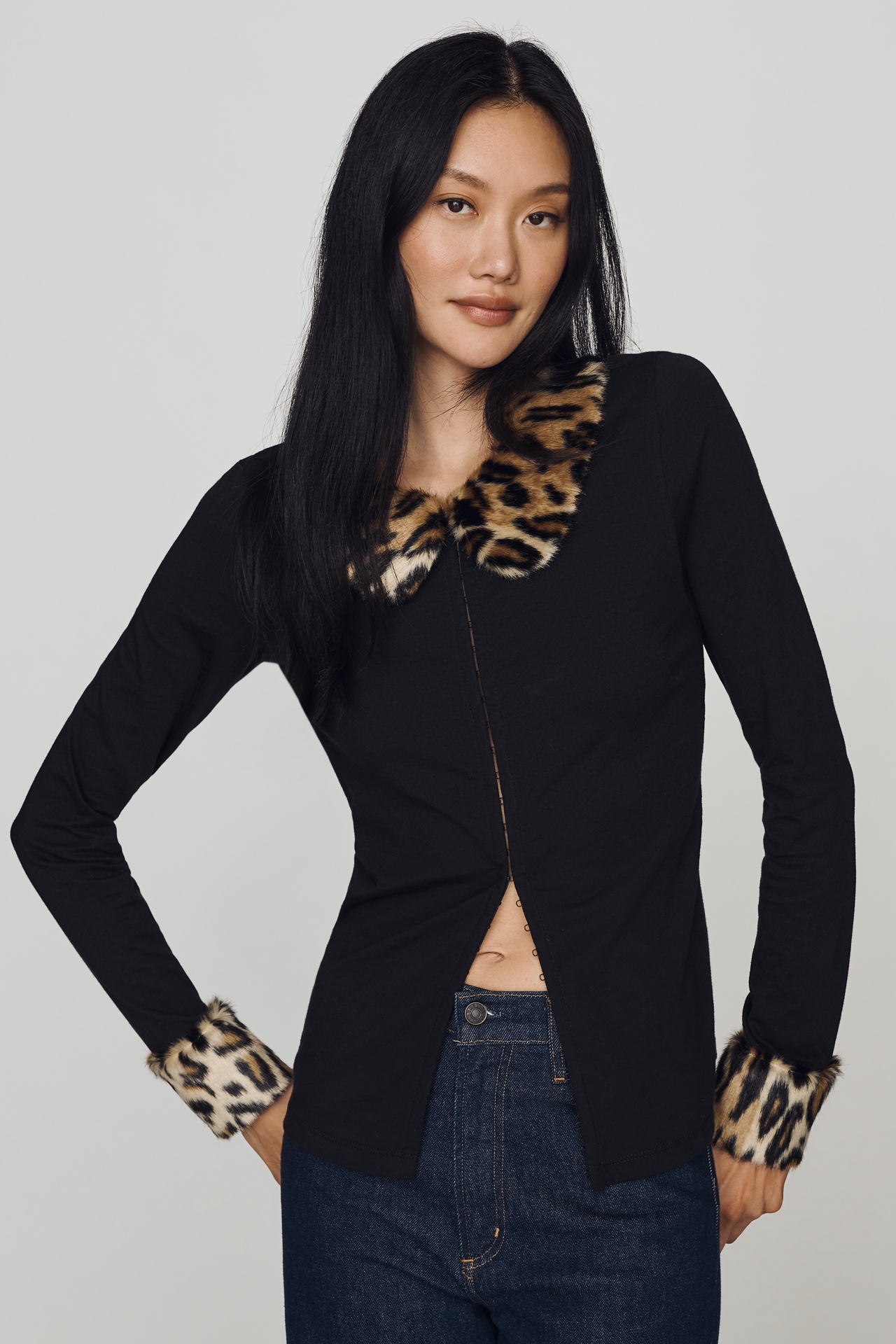 Anna Sui Cotton Leopard Contrast Cardigan