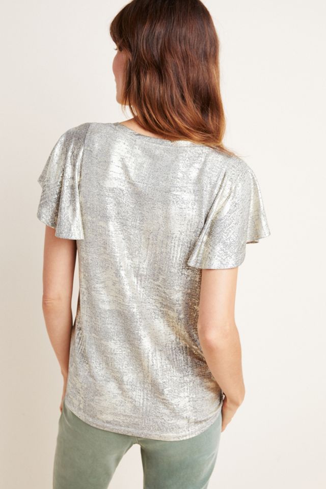 Tirana Flutter-Sleeved Metallic Top #1