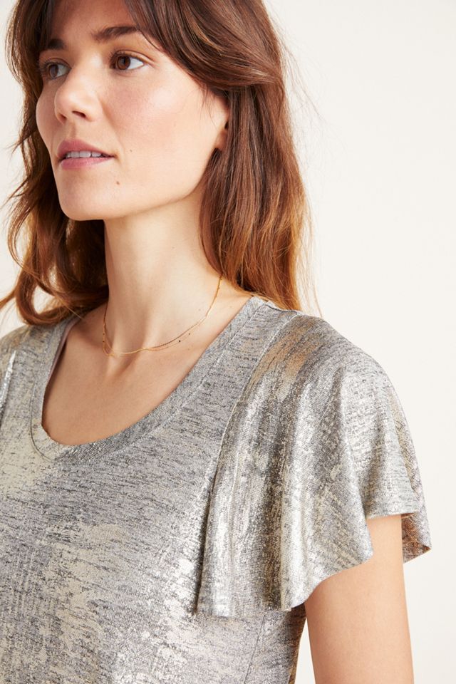 Tirana Flutter-Sleeved Metallic Top #2