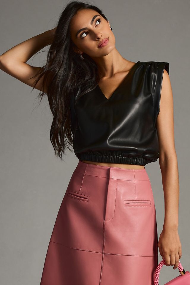 Bishop + Young Simone Faux-Leather Banded V-Neck Top