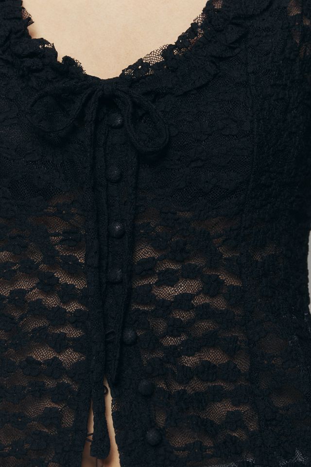 By Anthropologie Sheer Lace Puff-Sleeve Top | Anthropologie