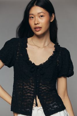Haut transparent en dentelle à manches bouffantes By Anthropologie