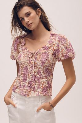 Top in Pizzo Trasparente con Maniche a Sbuffo By Anthropologie