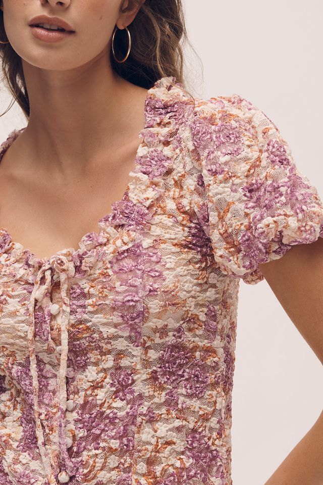 By Anthropologie Sheer Lace Puff-Sleeve Top #2