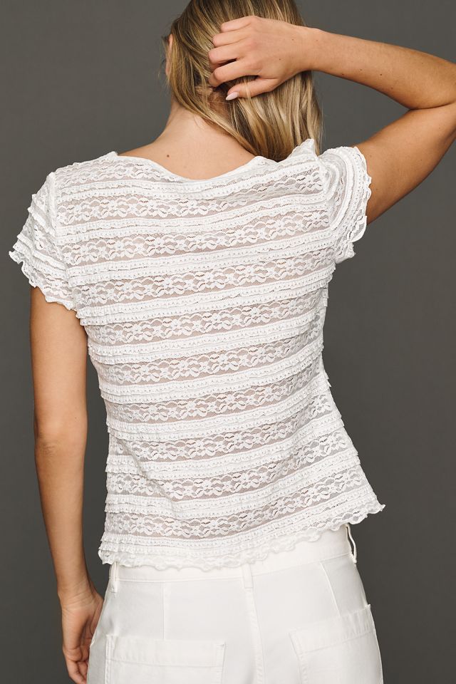 By Anthropologie Lace Ruffle Baby Tee #2