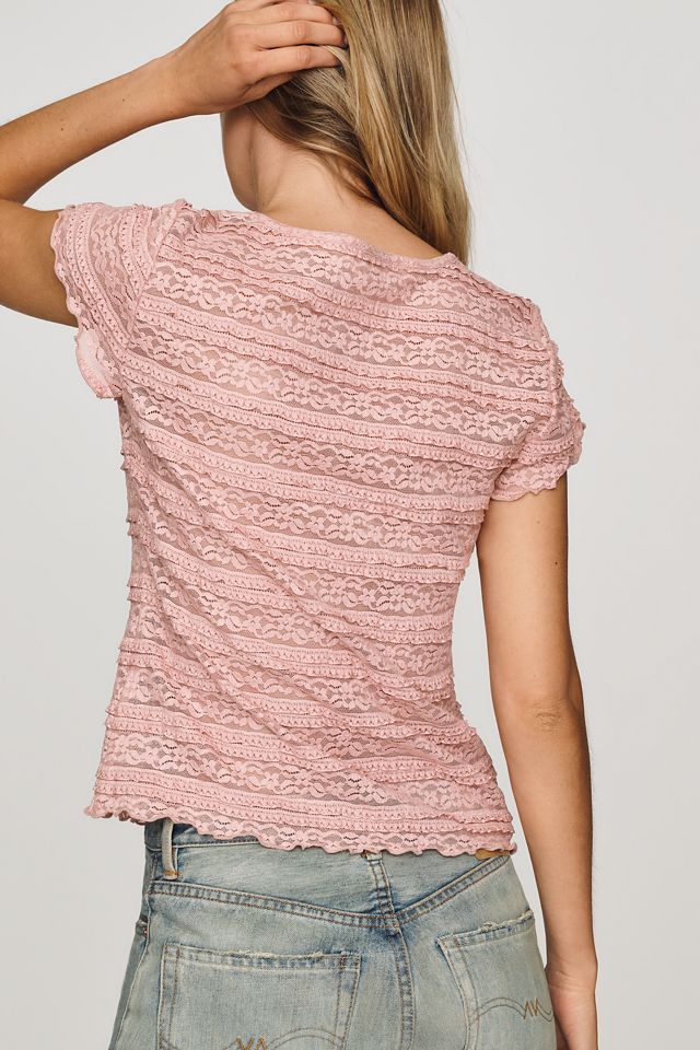 By Anthropologie Lace Ruffle Baby Tee #2