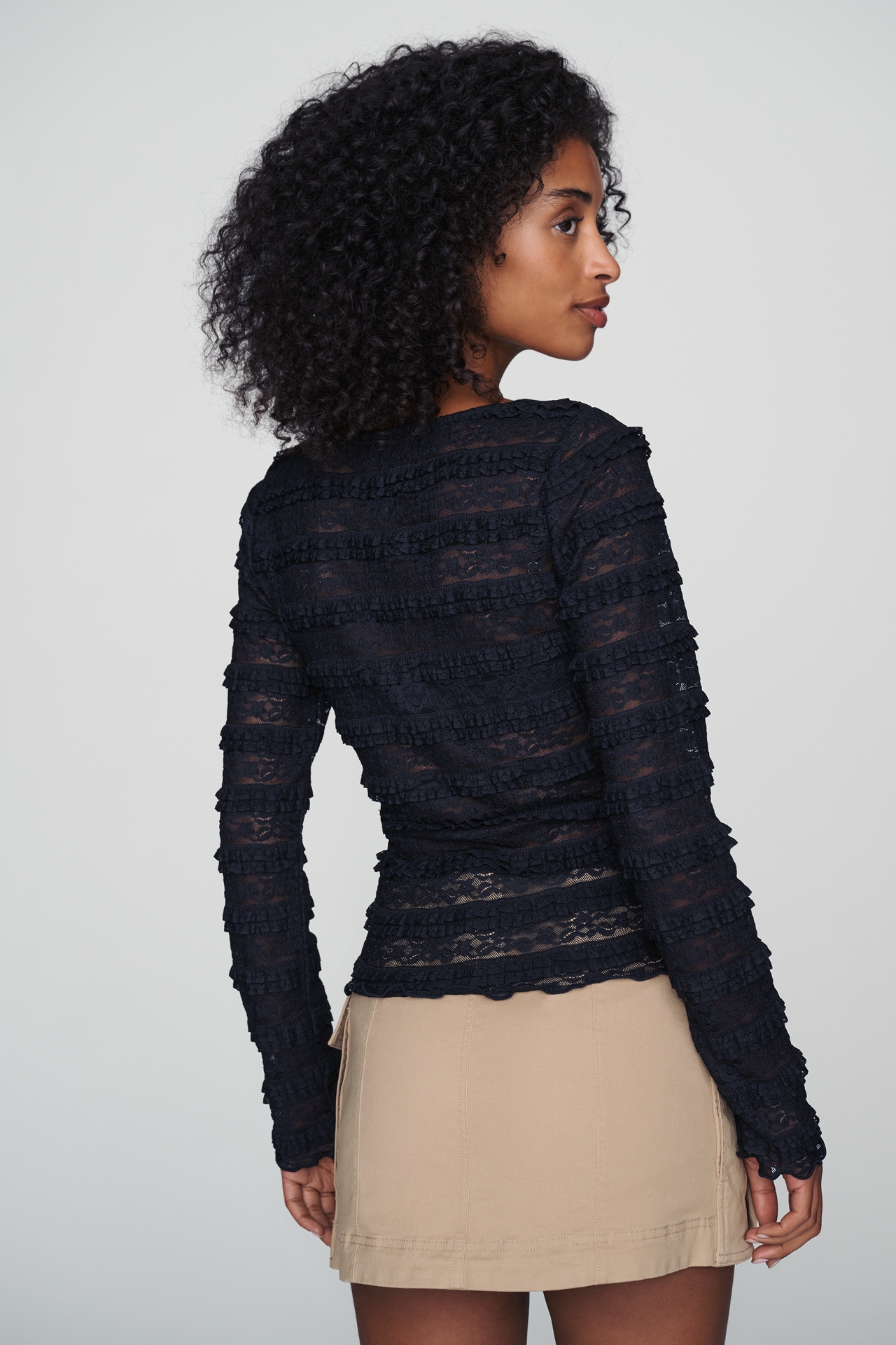 By Anthropologie Square-Neck Lace Long-Sleeve Top