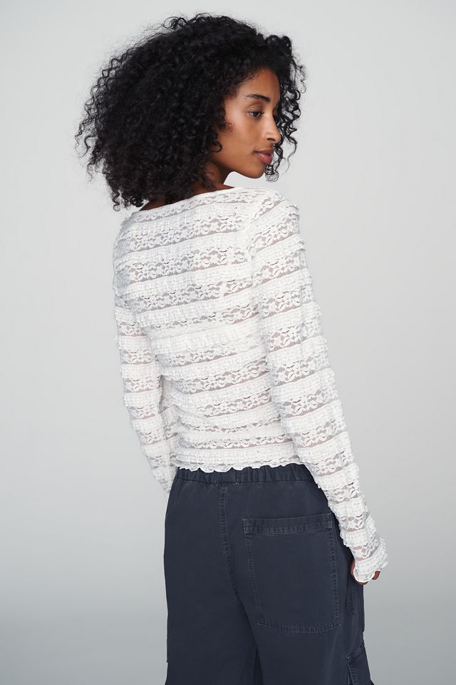 Haut à manches longues en dentelle à encolure carrée By Anthropologie #1