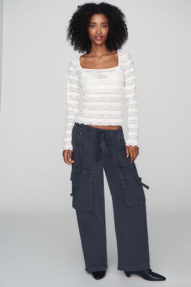 Haut à manches longues en dentelle à encolure carrée By Anthropologie #3