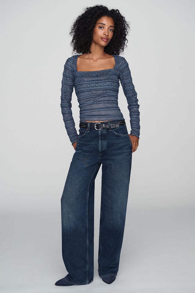 By Anthropologie Square-Neck Lace Long-Sleeve Top #1