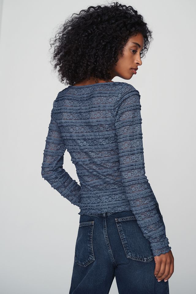 By Anthropologie Square-Neck Lace Long-Sleeve Top #2
