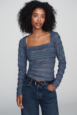 By Anthropologie Square-Neck Lace Long-Sleeve Top
