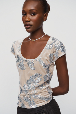 Maeve Embellished Scoop Neck Top by Anthropologie