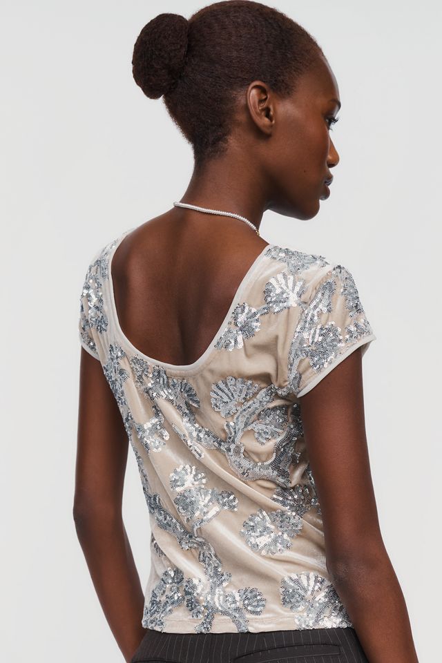Maeve Embellished Scoop Neck Top #1