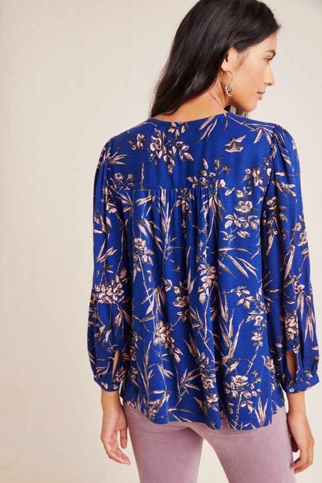 Indigo Floral Peasant Top #1
