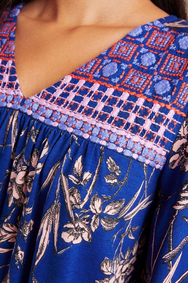 Indigo Floral Peasant Top #3
