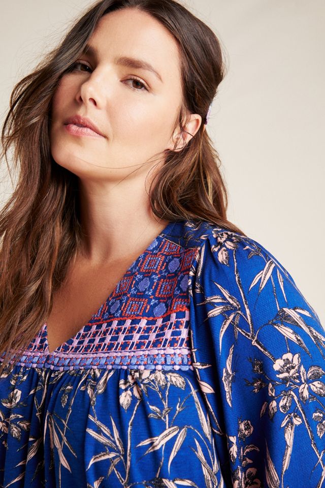 Indigo Floral Peasant Top #5