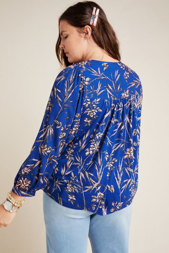 Indigo Floral Peasant Top #6