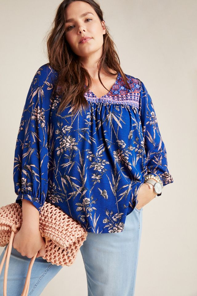 Indigo Floral Peasant Top #7