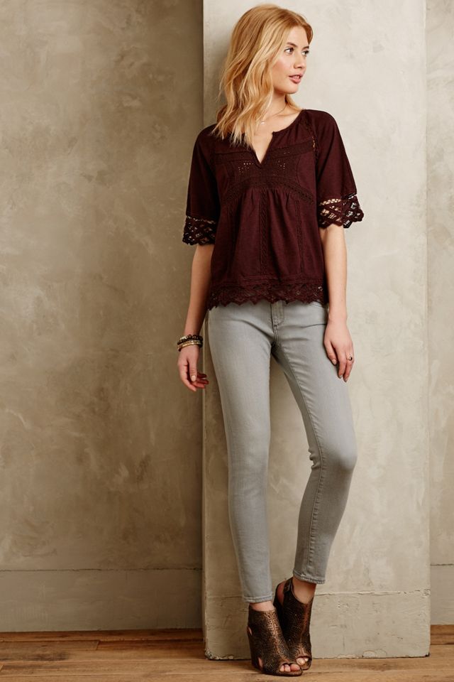 Lace-Trimmed Splitneck Tee #2
