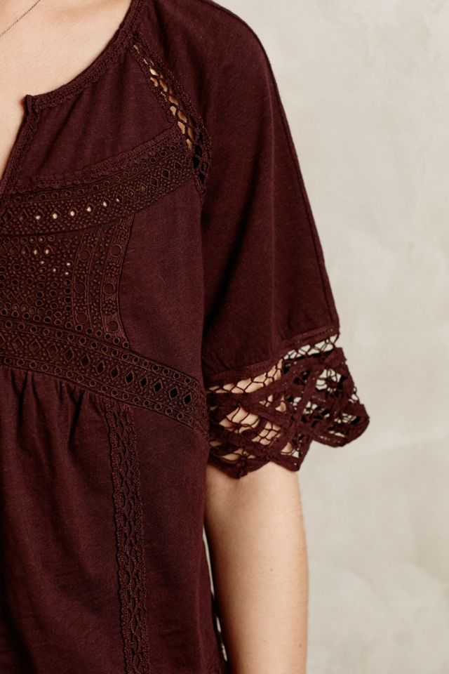 Lace-Trimmed Splitneck Tee #3