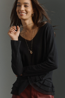 Wilt Long-sleeve V-neck Mixed Media Top In Black