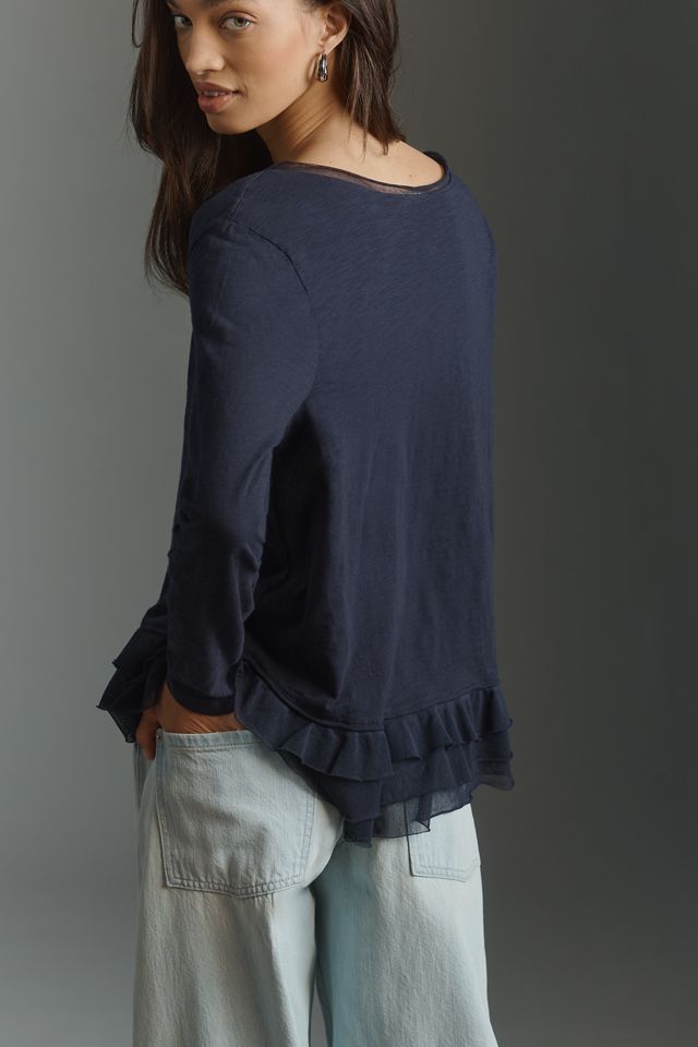 Wilt Long-Sleeve V-Neck Mixed Media Top #3