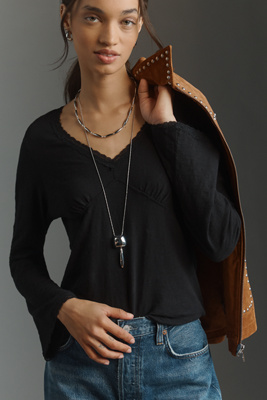 Wilt Long-sleeve V-neck Empire Seam Top In Black