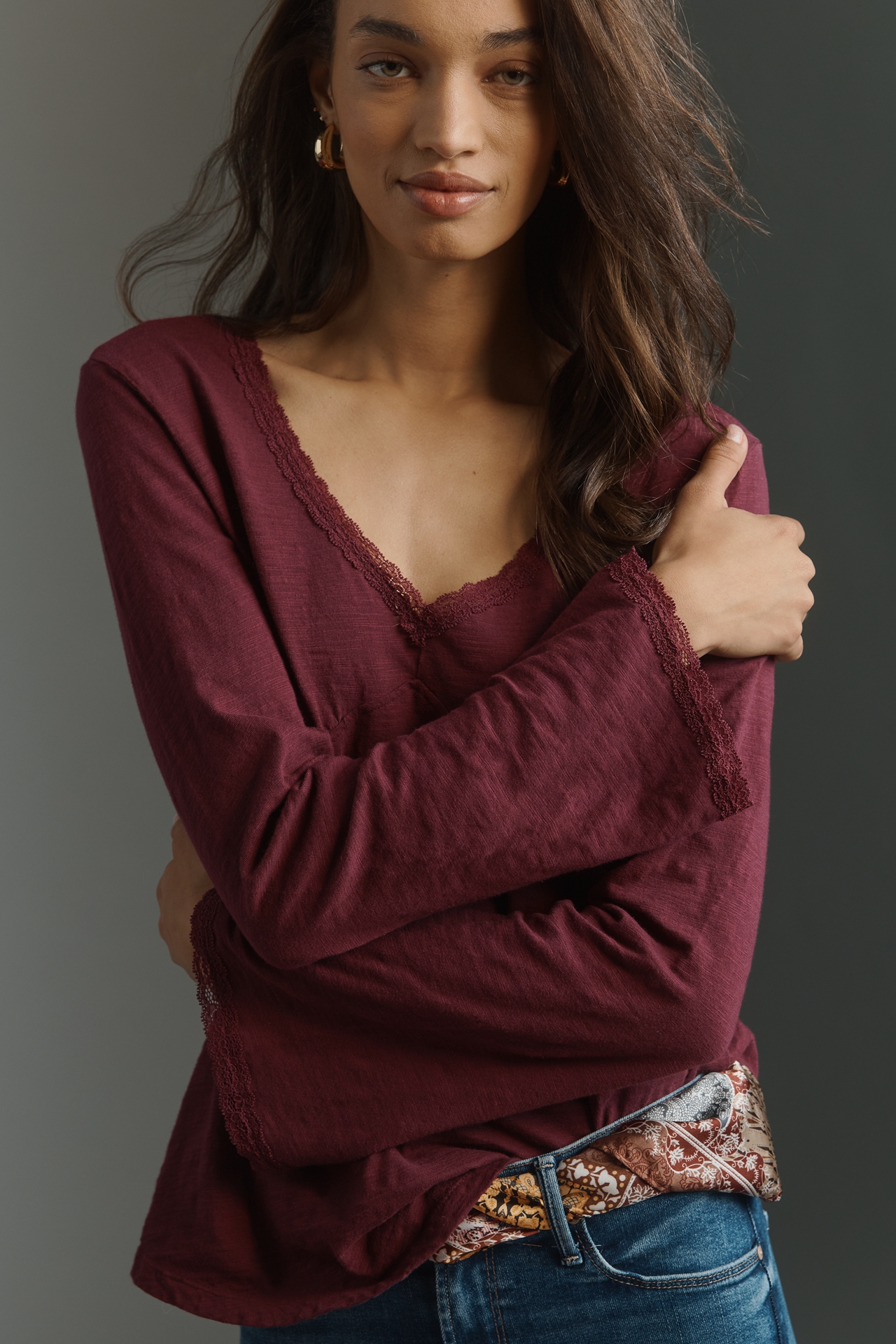Wilt Long-Sleeve V-Neck Empire Seam Top