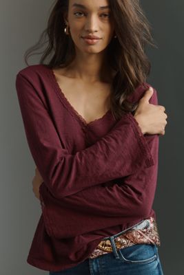 Wilt Long-Sleeve V-Neck Empire Seam Top