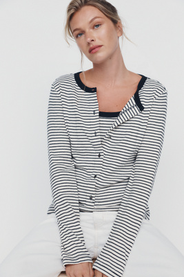 Wilt 100% Cotton Striped Cardigan Set by Anthropologie