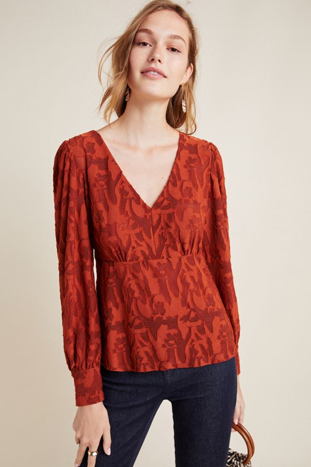 Burnout velvet top with orange floral print