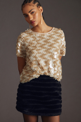 Eva Franco Sequin Tee In Beige