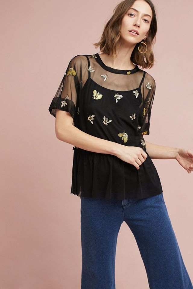 Bee Embroidered Peplum Top #1